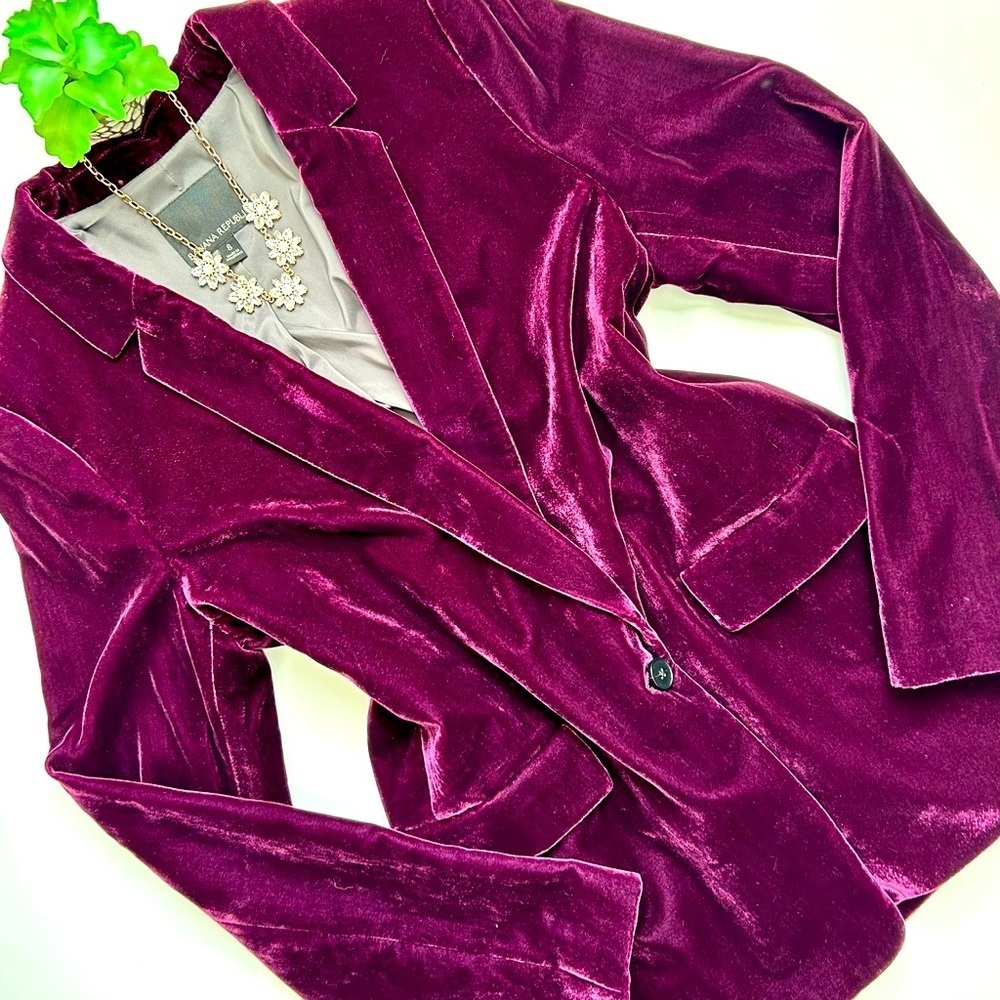 Banana Republic Blazer Velvet One Button Burgundy Purple Size 8